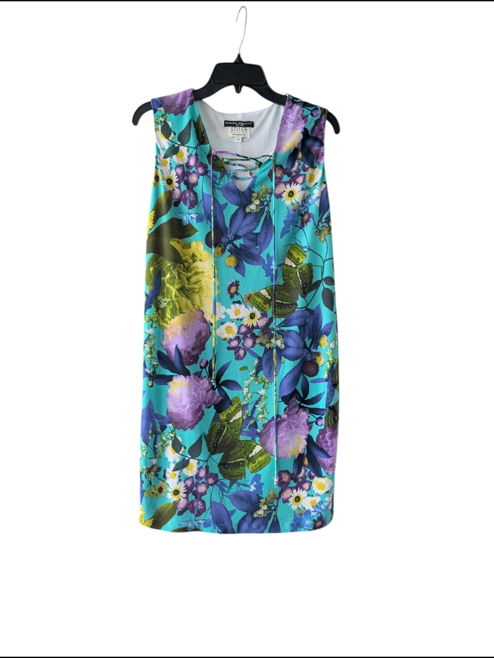 Regina Kravitz Stitch Floral Dress - Turquoise & Purple Accents Sz.M
